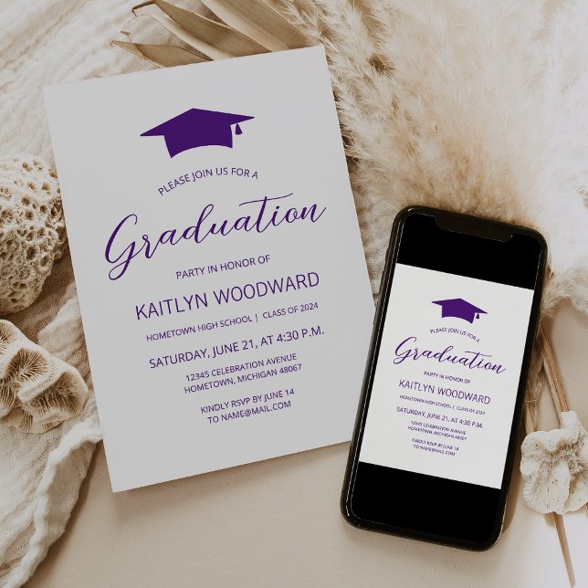 2025 Lila Cap Modern Graduation Party Einladung (Von Creator hochgeladen)