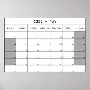 2025 Mai Planer Kalender große Notizen Fläche Poster