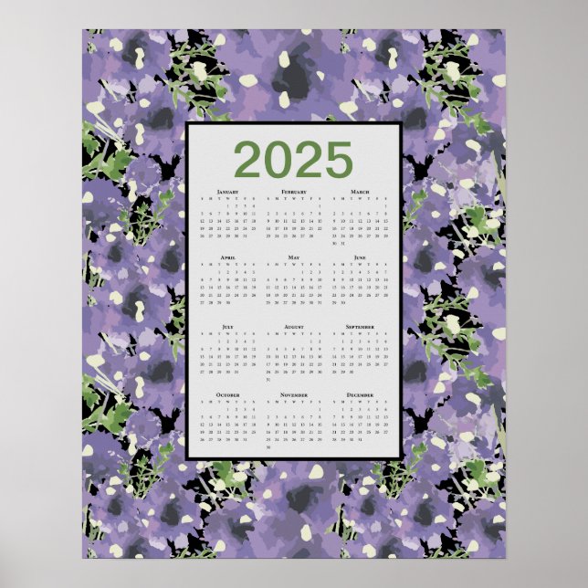 2025 Mauerkalender für violette Blumen Poster (Vorne)