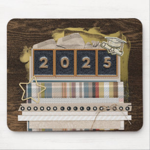 2025 Metal Look, Grad Cap, Diploma, Star, Paper, B Mousepad