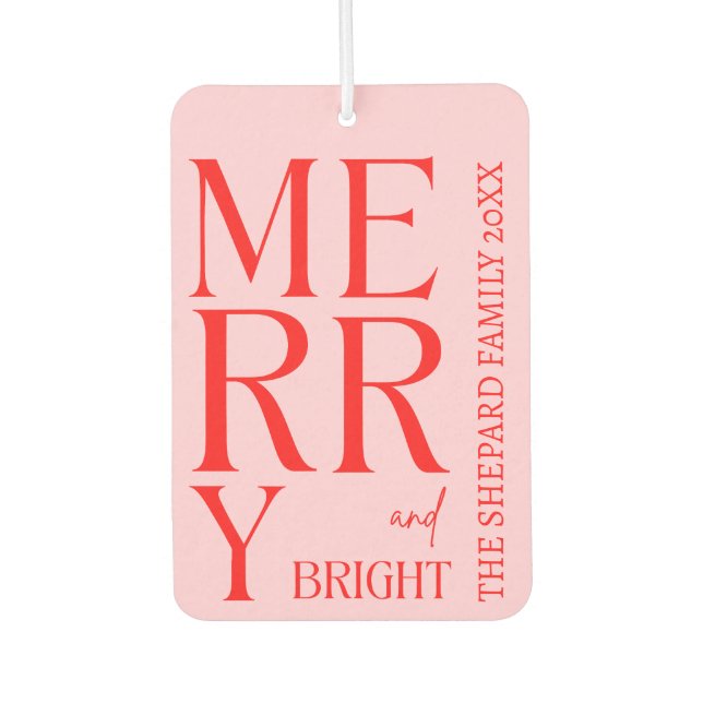 2025 Modern Merry and Bright Red Pink Christmas Autolufterfrischer (Vorderseite)