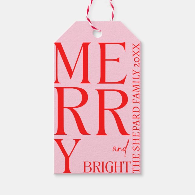 2025 Moderne frohe und helle Rosa Weihnachten Geschenkanhänger (Vorderseite)