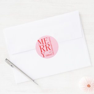 2025 Moderne frohe und helle Rosa Weihnachten Runder Aufkleber
