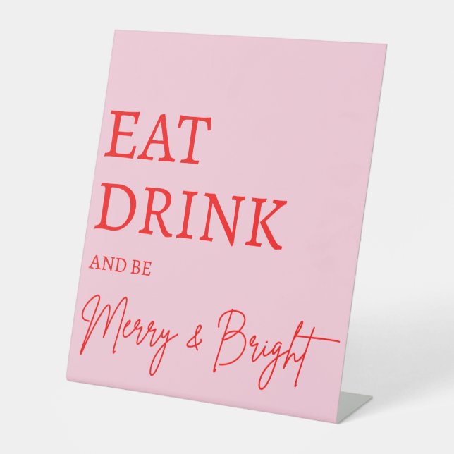 2025 Moderne frohe und helle Rosa Weihnachten Sockelschild (Vorderseite)