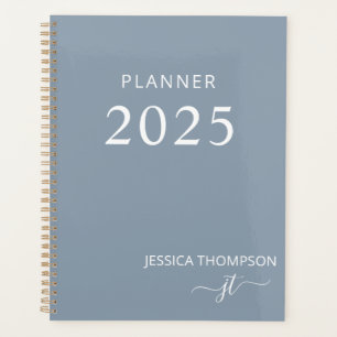 2025 Moderner Girly Dusty Blue Monogram Name Plann Planer