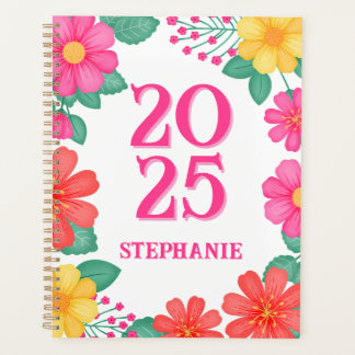 2025 Modernes Rosa Gelborange Mit Monogramm Planer