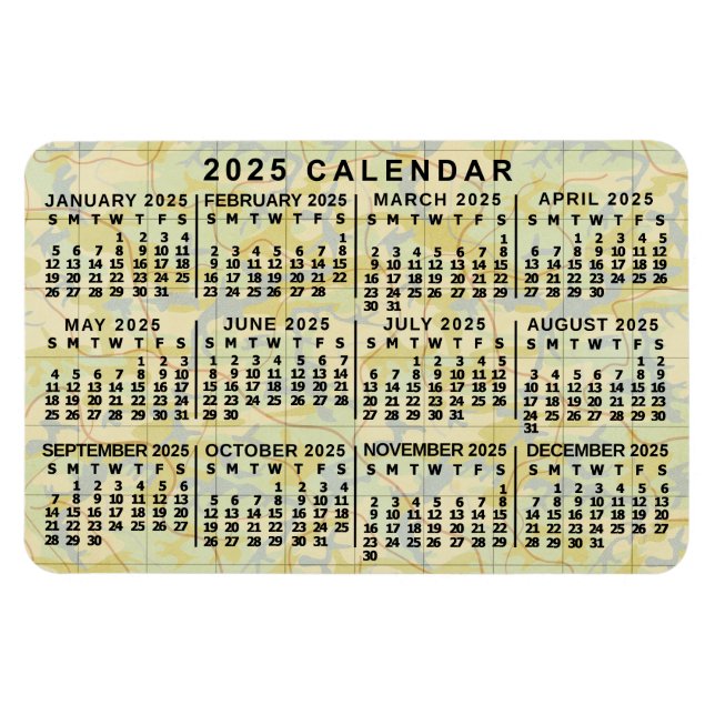 2025 Monatlicher Kalender Antique Karte Großes Dru Magnet (Horizontal)