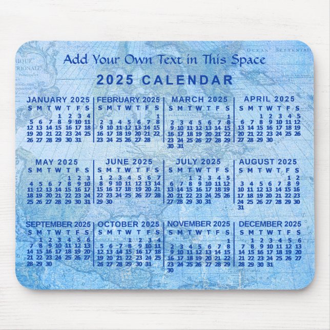 2025 Monatlicher Kalender Custom Blue Antique Kart Mousepad (Vorne)