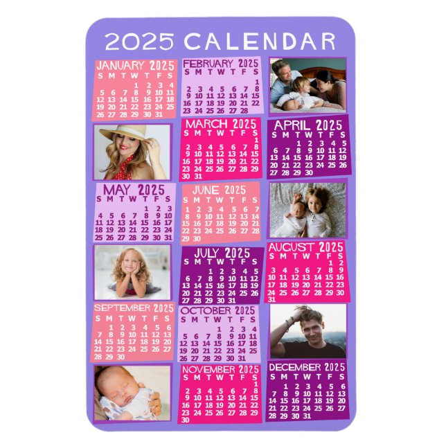 2025 Monatlicher Kalender Niedliche Mod FotoCollag Magnet (Vertikal)
