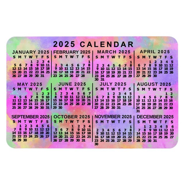 2025 Monatlicher Kalender Rainbow Spritzer Paint Magnet (Horizontal)