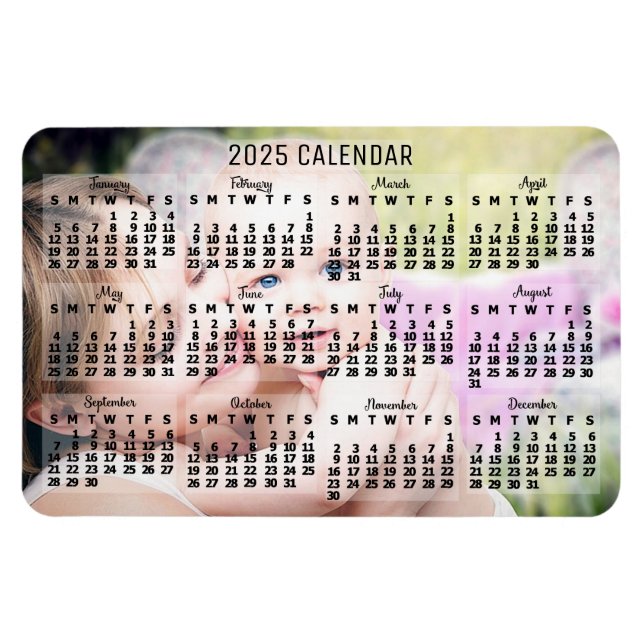 2025 Monatlicher Kalender Schwarz Hinzufügen benut Magnet (Horizontal)