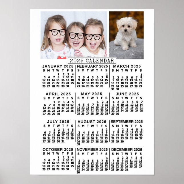 2025 Monatlicher Kalender weiß | Benutzerdefiniert Poster (Vorne)