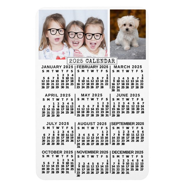 2025 Monatlicher Kalender weiß | Fotovorlage Magnet (Vertikal)