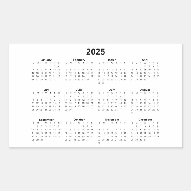 2025 Monatlicher rechteckiger Kalender Aufkleber (Vorderseite)