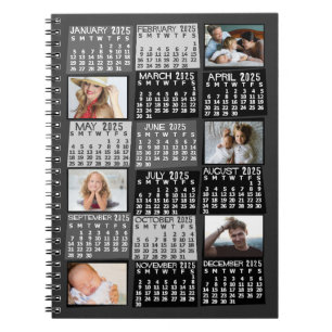 2025 Monats-Kalender Schwarz Mod 6 Foto-Collage Notizblock