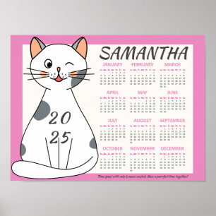 2025 Monats-Kalender Süße Rosa Verspielte Weiße Ka Poster