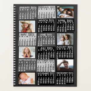 2025 Monatskalender 12 FotoCollage Schwarz Planer