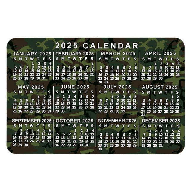 2025 Monatskalender Camouflage Camouflage Grün Magnet (Horizontal)