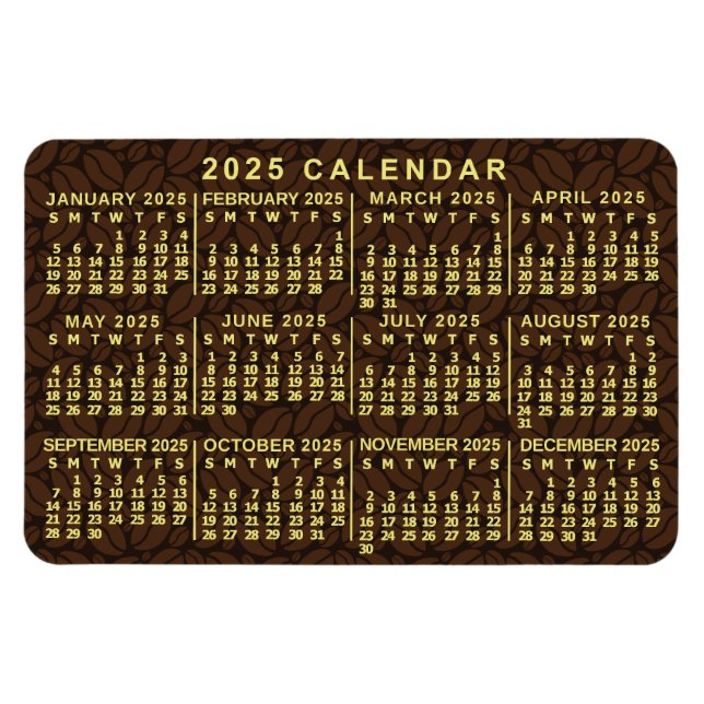 2025 Monatskalender Dunkle Kaffeebohnen Magnet (Horizontal)