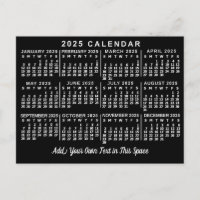 2025 Monatskalender Klassisch Schwarz/Weiß
