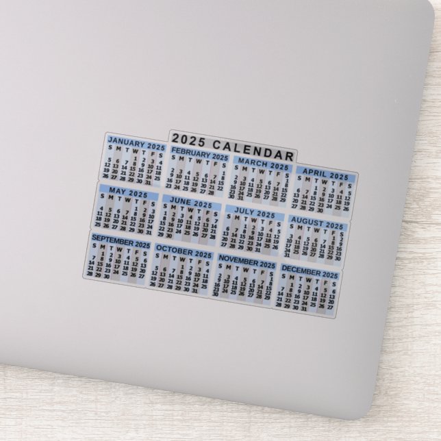 2025 Monatskalender Klassisches Blau Streifen Aufkleber (Detail)