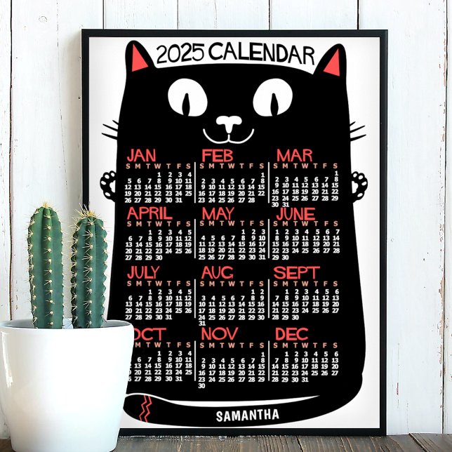 2025 Monatskalender Mittelalterliche Schwarze Katz Poster (Von Creator hochgeladen)