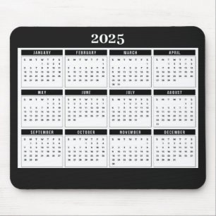 2025 Monatskalender Modernes Schwarz-weiß Mousepad