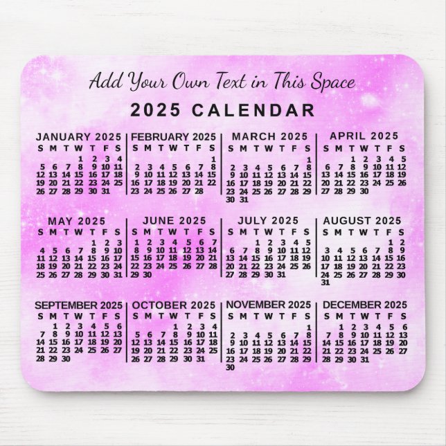 2025 Monatskalender Pink Wasserfarbe Custom Mousepad (Vorne)