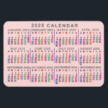 2025 Monatskalender Rosa Farbe rot Magnet<br><div class="desc">Der flexible Magnet für 2025 zeigt die Wochentage für jeden Monat in hellen Farben. Jede Tagesspalte ist eine andere Farbe, die das Lesen erleichtert. Hinter dem Regenbogen der Farben ist der Magnet ein hellblütenrosa - aber Sie können den Hintergrund an jede Farbe anpassen, die Sie möchten. Dies ist ein einfacher,...</div>