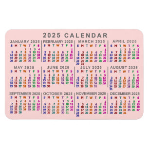 2025 Monatskalender Rosa Farbe rot Magnet