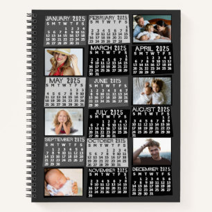 2025 Monatskalender Schwarze Mod 12 FotoCollage Notizbuch