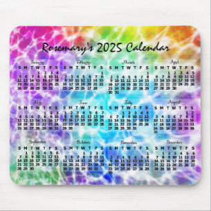 2025 Monatskalender Tiedye Hippie Rainbow Mousepad