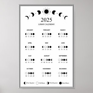 2025 Mondphasen-Lunarzyklen Minimalistischer Kalen Poster