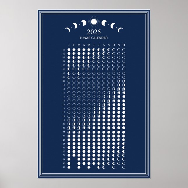 2025 Mondphasen Lunarzyklen Minimalistischer Kalen Poster (Vorne)