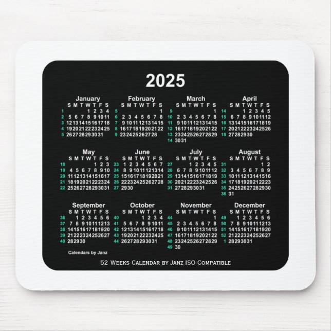 2025 Neon 52 Weeks ISO Kalender von Janz Two Tone Mousepad (Vorne)