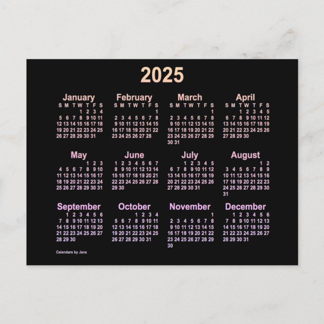 2025 Neon Ipanema Mini Kalender von Janz Postkarte (Vorderseite)