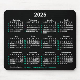 2025 Neon White 52 Weeks ISO Calendar by Janz Mousepad
