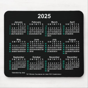 2025 Neon White 52 Weeks ISO Calendar by Janz Mousepad