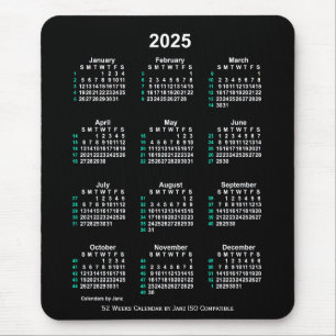 2025 Neon White 52 Weeks ISO Calendar by Janz Mousepad