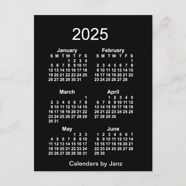 2025 Neon White 6 Month Mini Kalender von Janz Postkarte (Vorderseite)