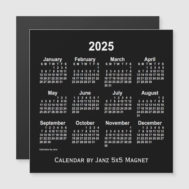 2025 Neon White Calendar von Janz 5x5 Magnet (Vorne/Hinten)
