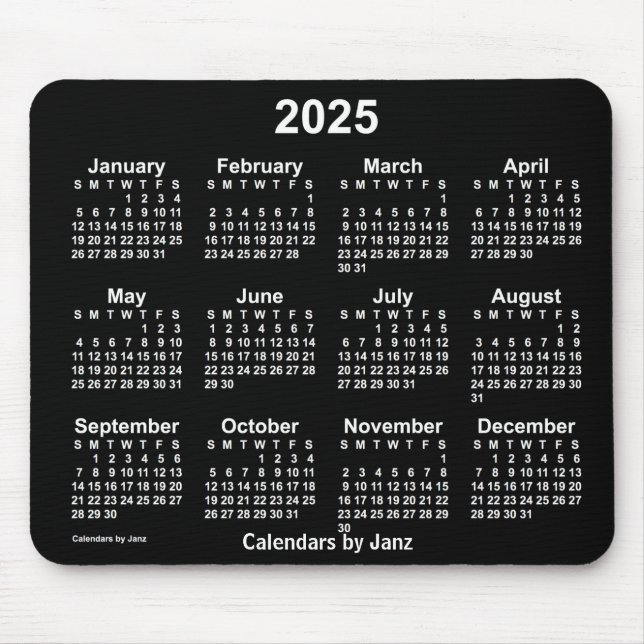 2025 Neon White Calendar von Janz Mouse Pad Mousepad (Vorne)