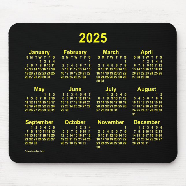 2025 Neon Yellow Calendar von Janz Mousepad (Vorne)