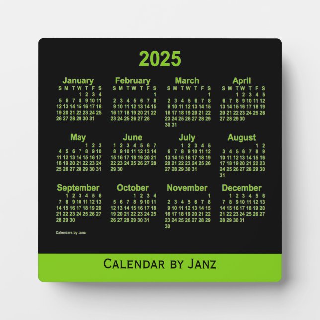 2025 Neon Yellow Green Desk Calendar von Janz Fotoplatte (Vorderseite)