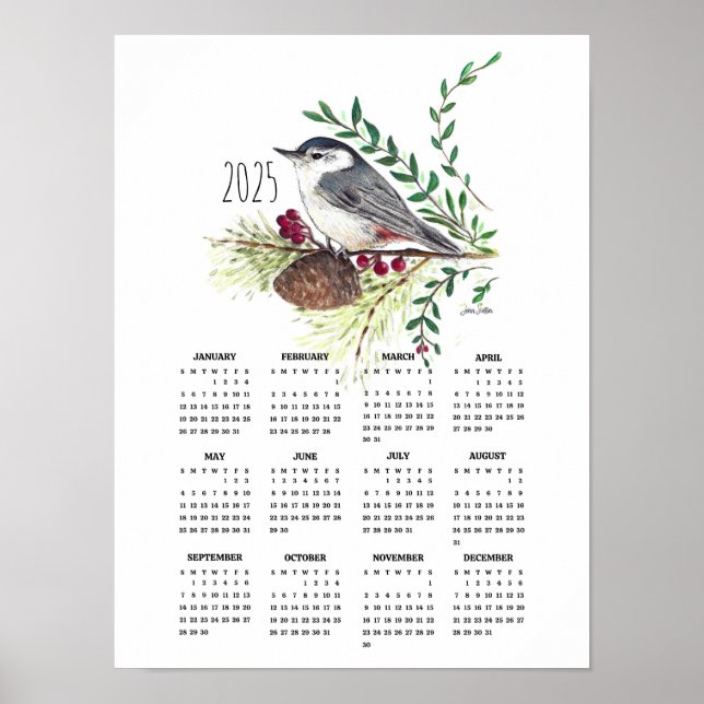 2025 Niedlicher Nuthatch-Poster-Kalender Poster (Vorne)
