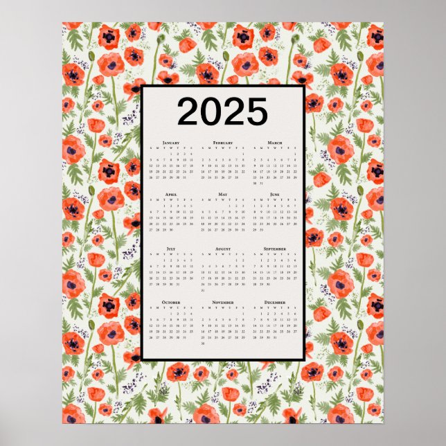 2025 Orange Poppies Calendar Poster (Vorne)