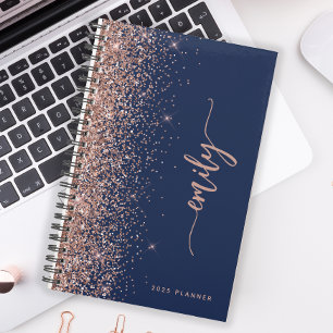 2025 Personalisiert Navy Blau Roségold Glitter Planer
