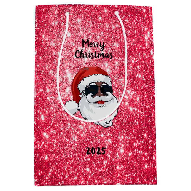2025 Personalisierte Black Santa Holiday Geschenkt Mittlere Geschenktüte (Vorderseite)