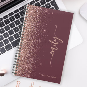 2025 Personalisierte Burgunder-Roségold-Glitter Planer