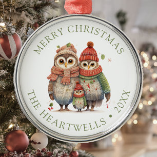 2025 Personalisierte Eulenfamilie Frohe Weihnachte Ornament Aus Metall